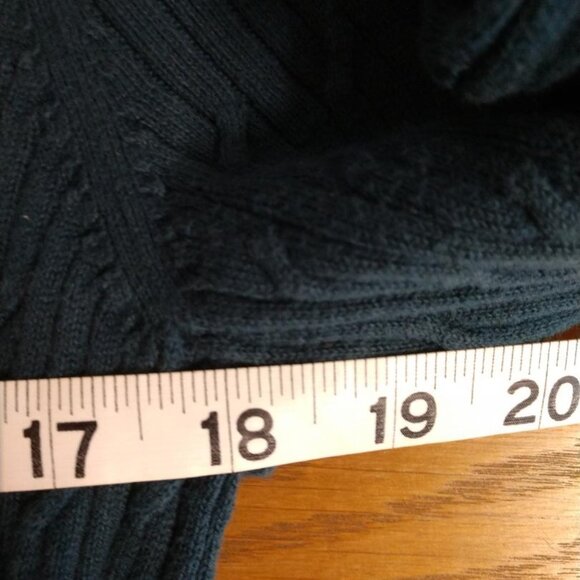 Talbots Pima Cotton Classic Cable V-Neck Sweater L- Teal - Picture 5 of 9